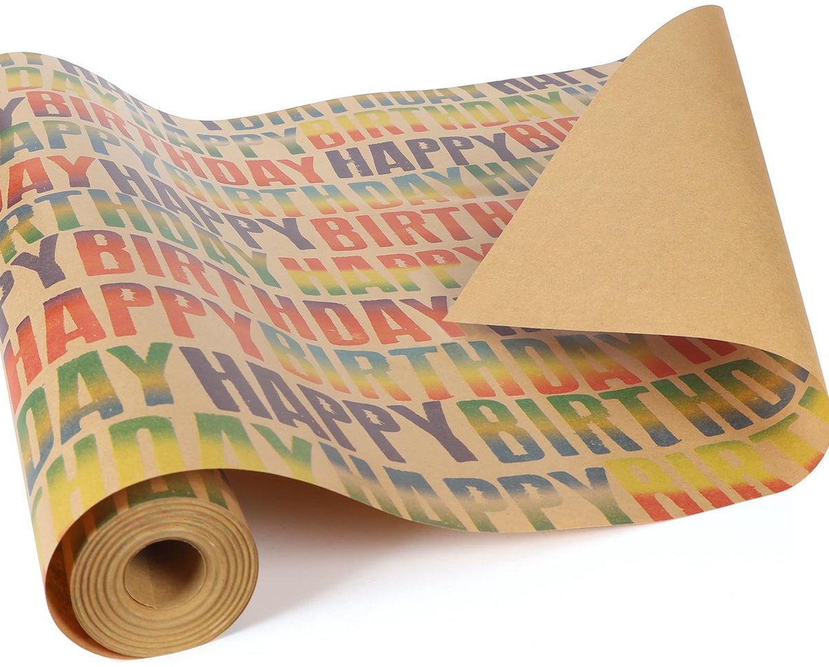 Dailygoods - Happy Birthday Inpakpapier Rol - 15m Kleurvol Kraftpapier voor Verjaardagscadeaus