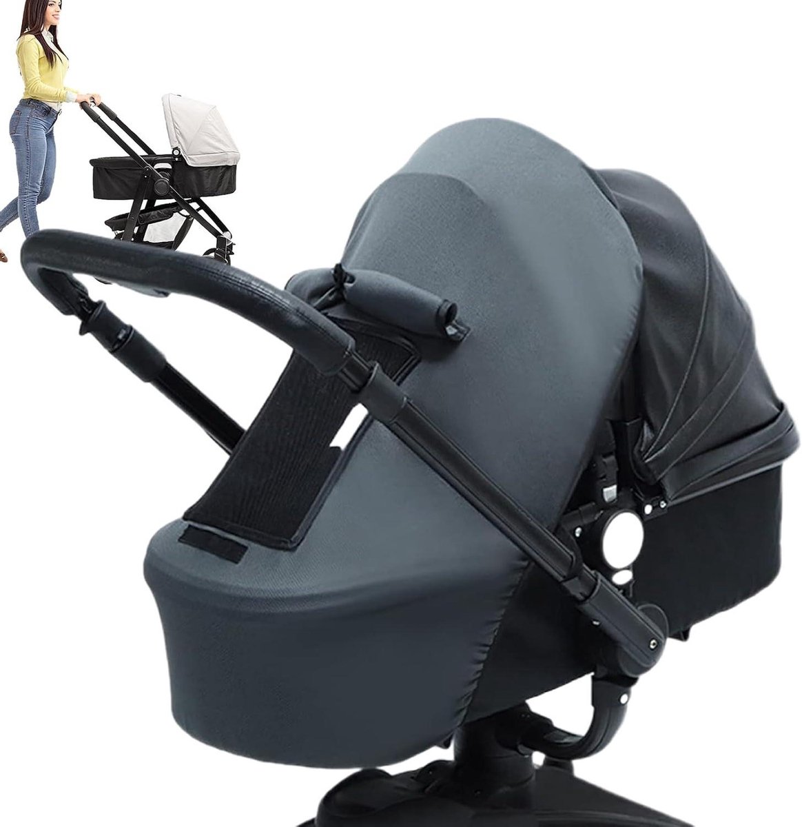 Baby Kinderwagen Zonnekap - Draagzak Beschermhoes - Buitenactiviteiten Bescherming - Verstelbare Rollo-window - 85x67 cm - Grijs