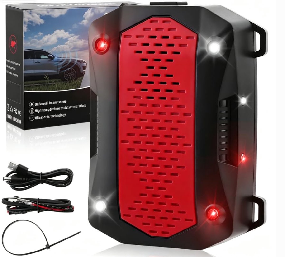 SnelShoppen - Ultrasone Marterafweermiddel voor Auto, Garage, Zolder en Tuin - 3 Werkmodi, Trillingssensor, IP65 Waterdicht, Anti-Fout Technologie