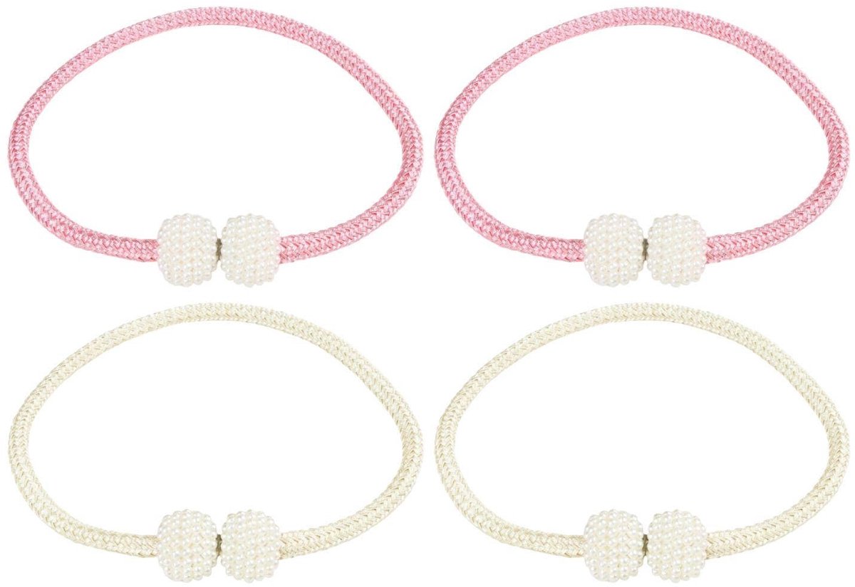 Dailygoods - 2 Paar Magnetische Gordijn Gespen - Stijlvolle Gordijn Riemen in Roze en Beige