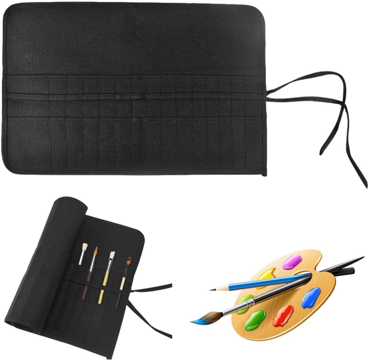 Dailygoods - Penseltas met 30 Steekvakken, 49x33 cm Oprolbare Penseeltas (Zwart)