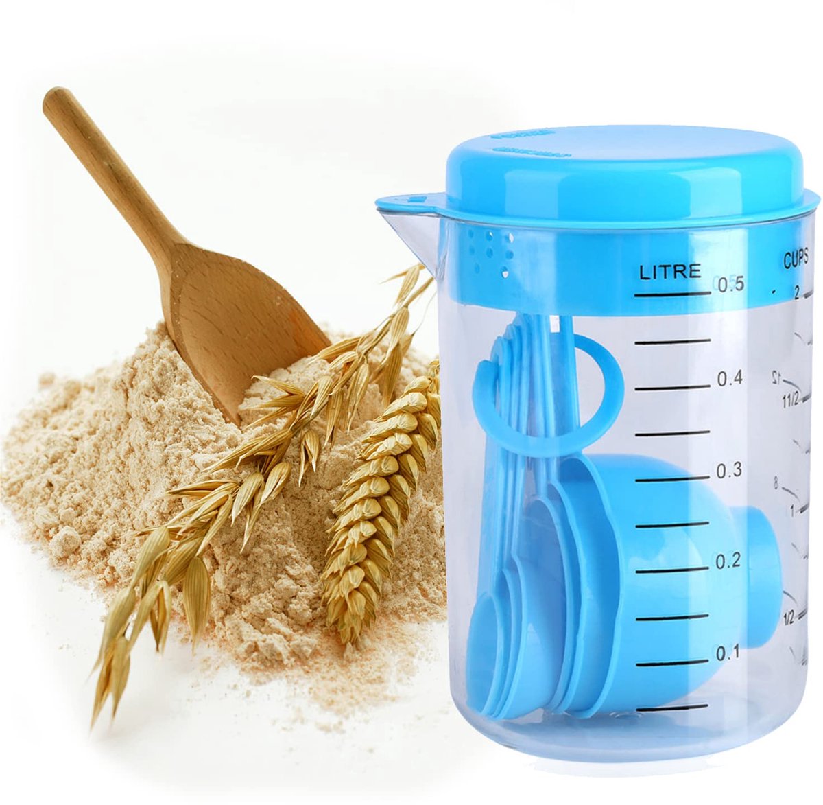 Dailygoods - 7 stuks maatbekers set met stapelbare maatlepels