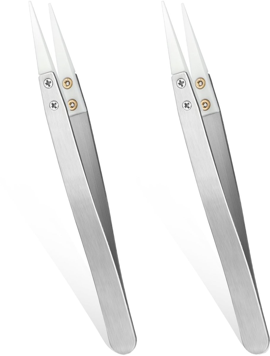 Dailygoods - 2 Stuks Professionele Ceramic Tweezer Set - Roestvrijstalen en Keramische Pincetten