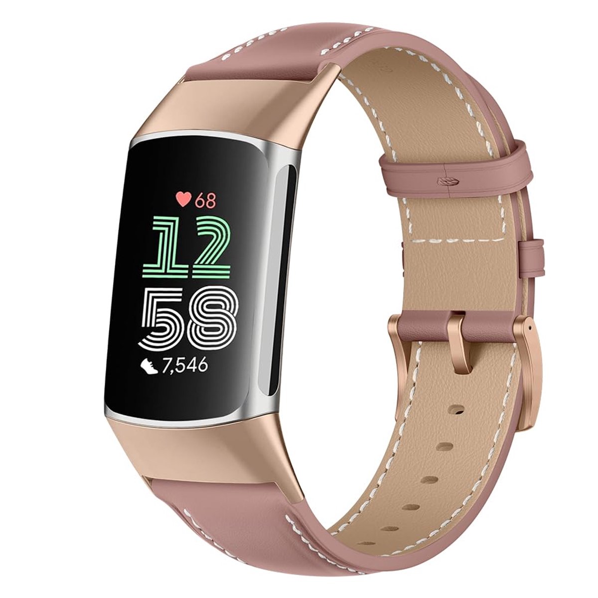 Dailygoods- Horlogeband Lederen - Verstelbare Horlogeband - Roestvrij Stalen Gesp - Compatibel met Fitbit Charge 5/6 - Zacht/Natuurlijk Leer - Duurzaam en Betrouwbaar - Smartwatchband
