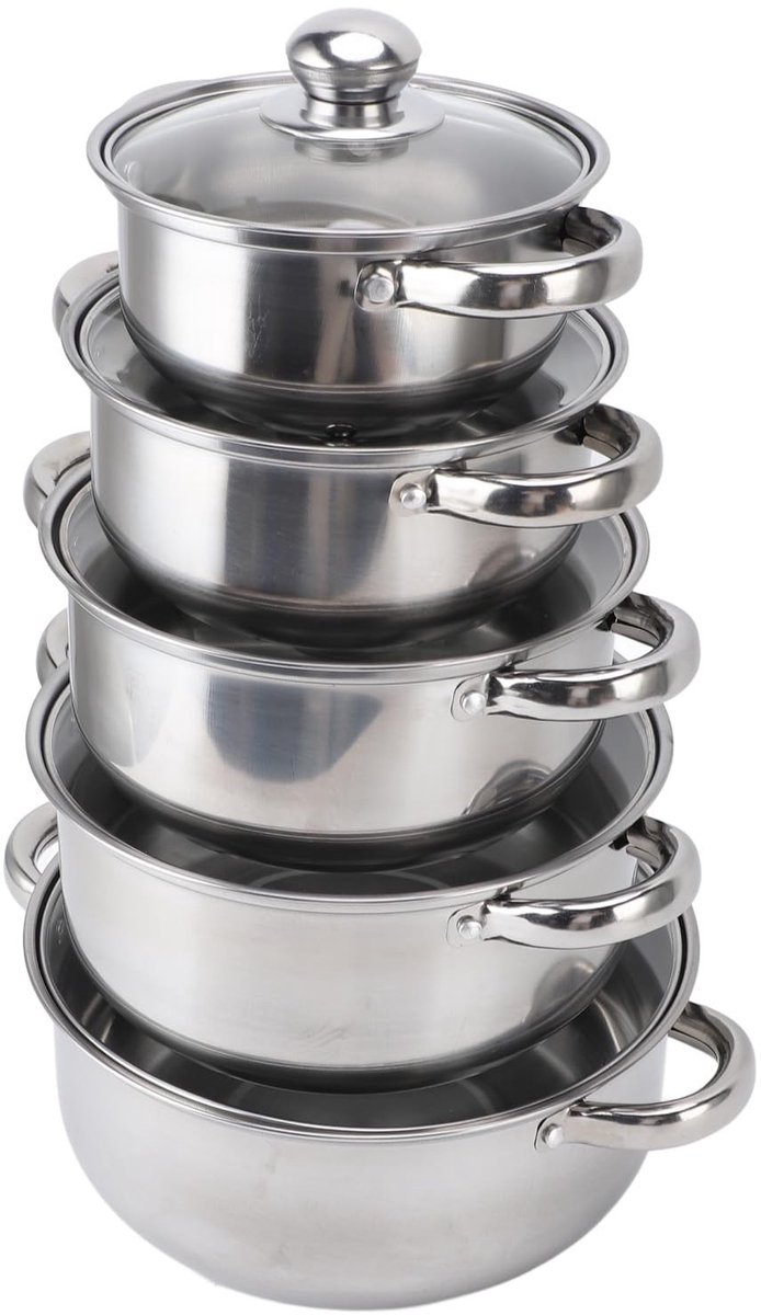 Dailygoods - Rvs Pannen Set - 5-delige Pannen Set met Glazen Deksel en Stapelbare Ontwerp