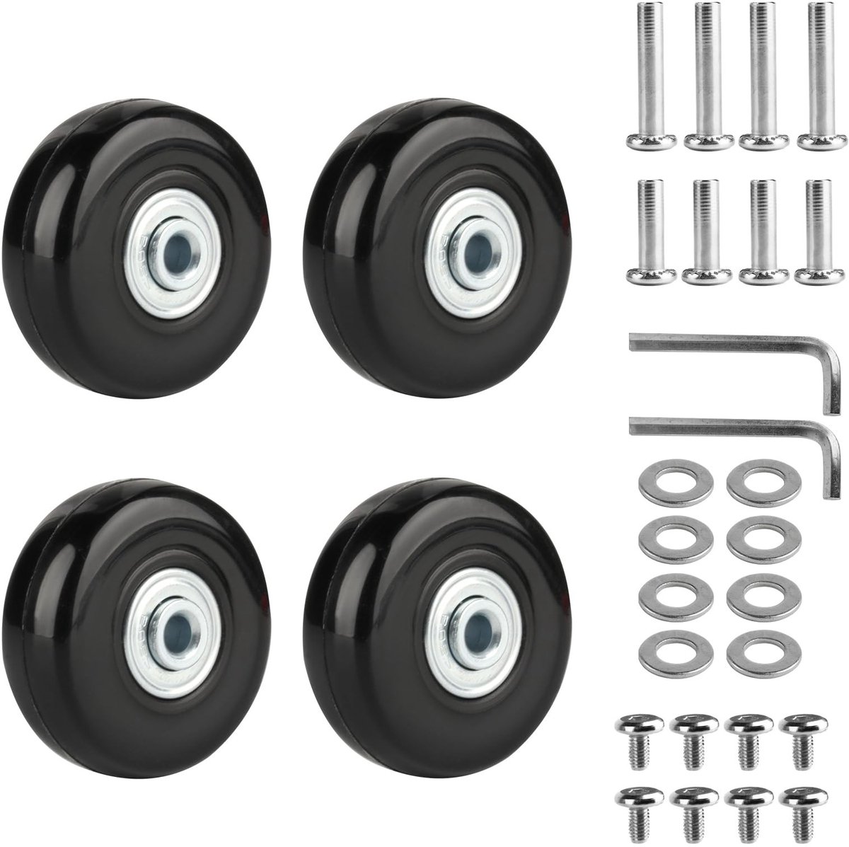 Dailygoods- Kofferwielen Vervangset - 4 Stuks - 45 x 17 mm - Rubber/roestvrij staal - Eenvoudige installatie - Duurzaam en slijtvast - Bagagewielen
