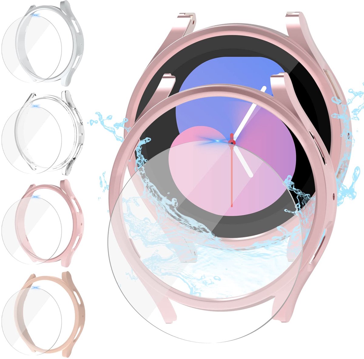 Dailygoods- Hoesje 360° Volledige Bescherming - Harde PC - Gehard Glas - Samsung Galaxy Watch 5/4 - 4 Bumpergeval - 4 Gehard Film - Smartwatch Case
