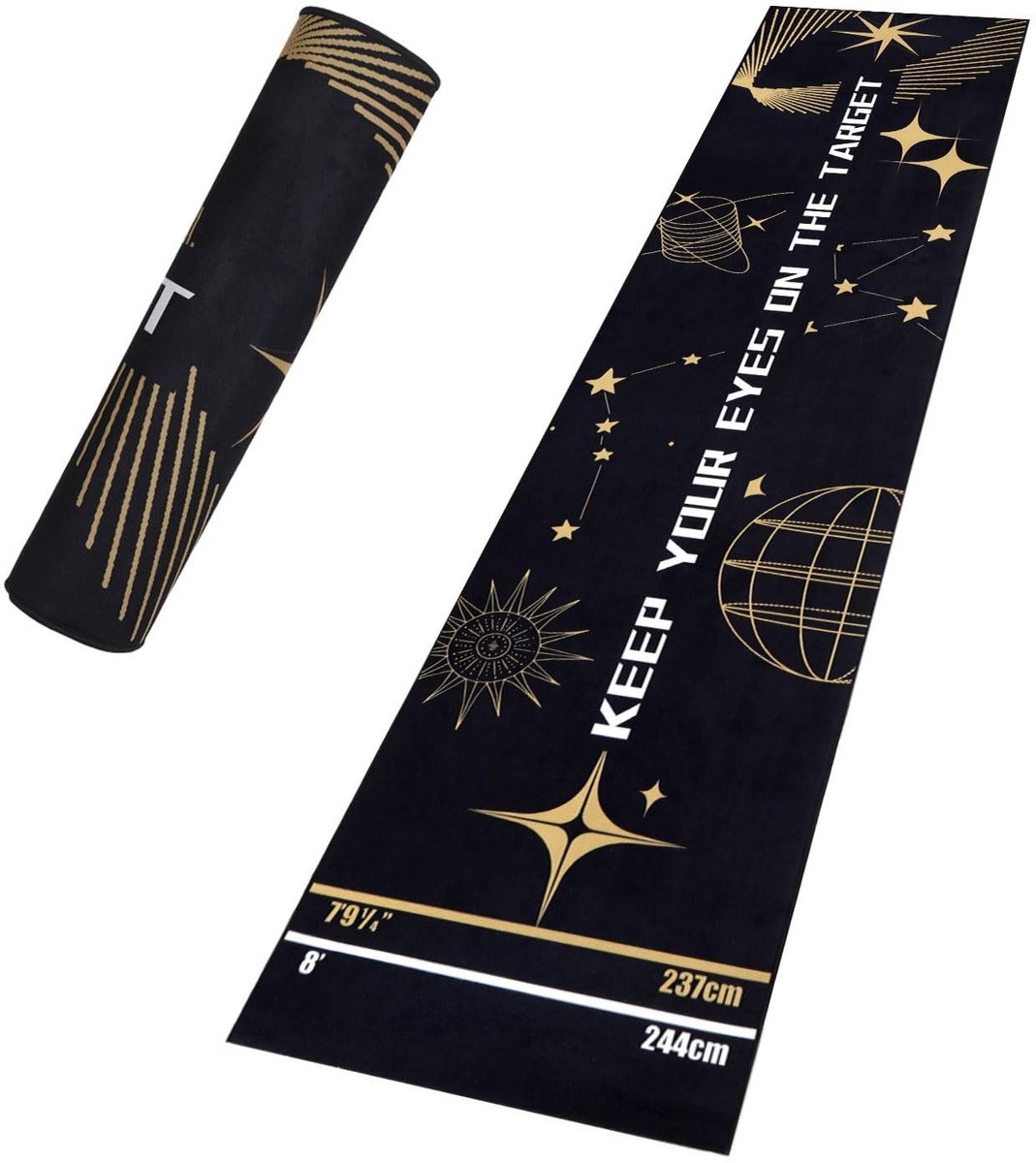 Dailygoods- Dartsmat Professionele Kwaliteit - Darttapijt met Oche - Antislip Onderkant - Steeldart/Soft Darts - 260x60 cm - Werplijnen