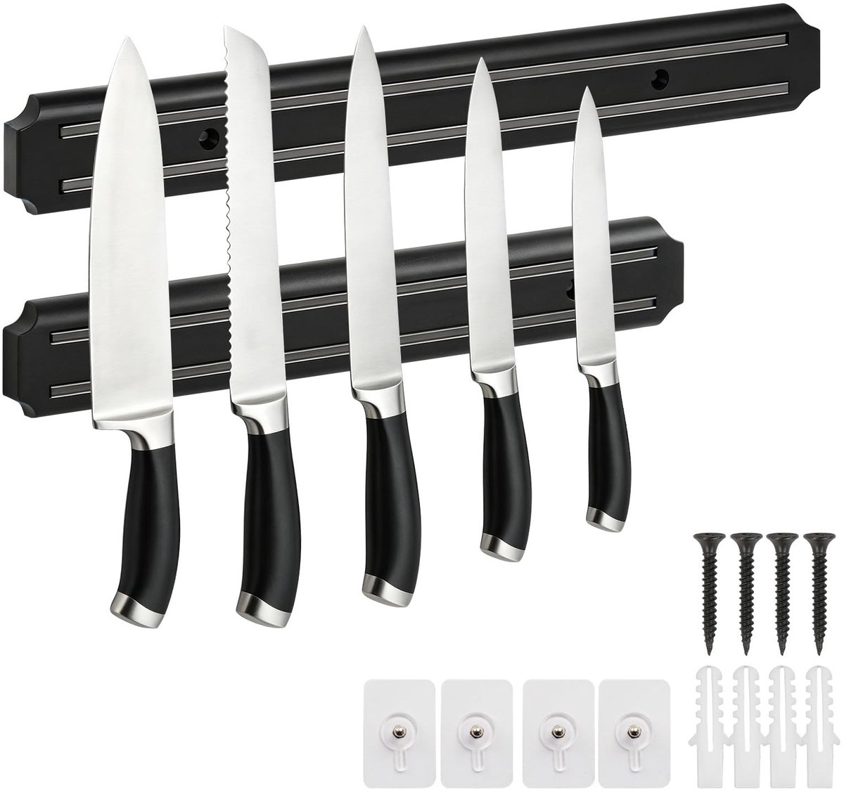 SnelShoppen - Magnetisch Messenblok 2 Stuks - Roestvrijstalen Messenhouder met Extra Sterke Magneet - 33 en 38 cm - Geen Boren Nodig - Ideaal voor Keu