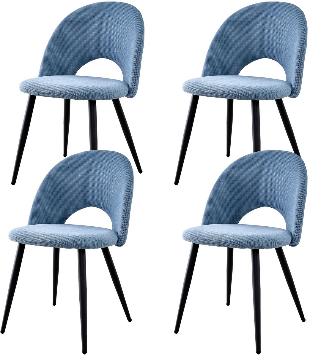 Stervia Eetkamerstoelen Set Van 4 - Stoelen Met Open Rug - Geschikt Voor Diverse Woonruimtes - Blauw - 48 x 43 x 80 cm