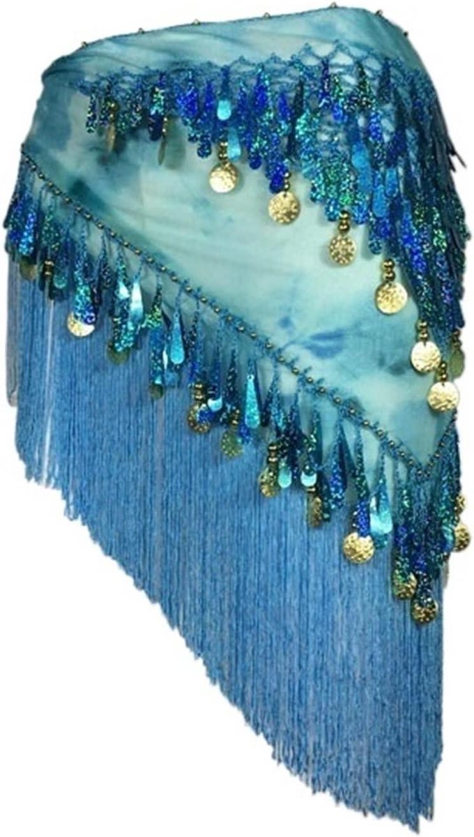 Heup Sjaal - Dans Riem - Buikdansen - Gouden Muntjes - 150 cm - Hemelsblauw