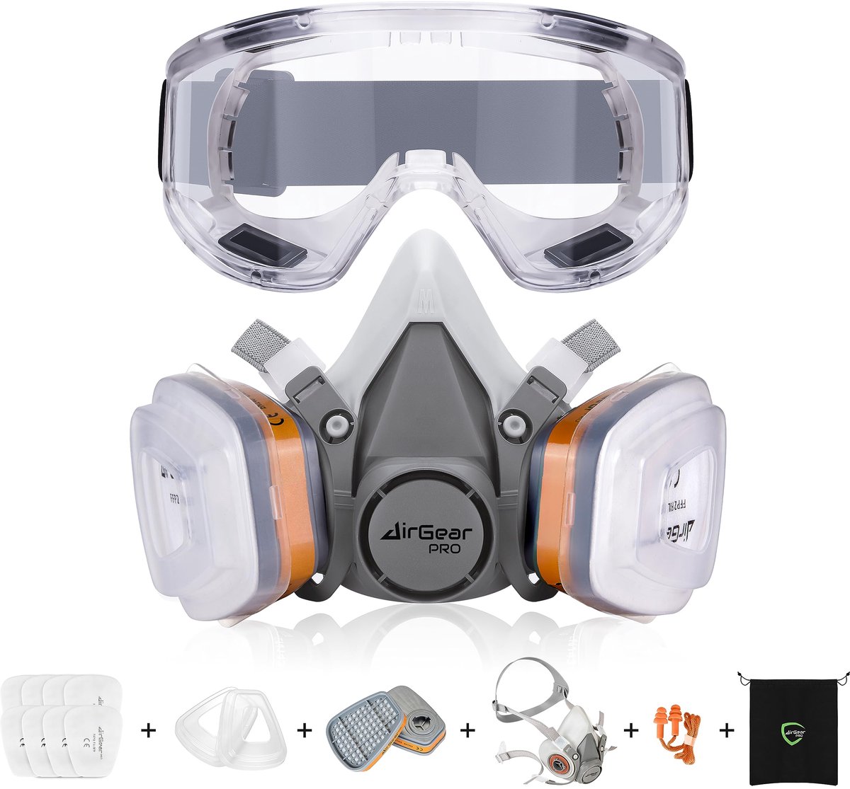 Thijox - AirGearPro G-500 Herbruikbaar Adembeschermingsmasker met Filters en Veiligheidsbril - Stofdicht en Anti-Gas voor Schilderen, Werken, Knutsele