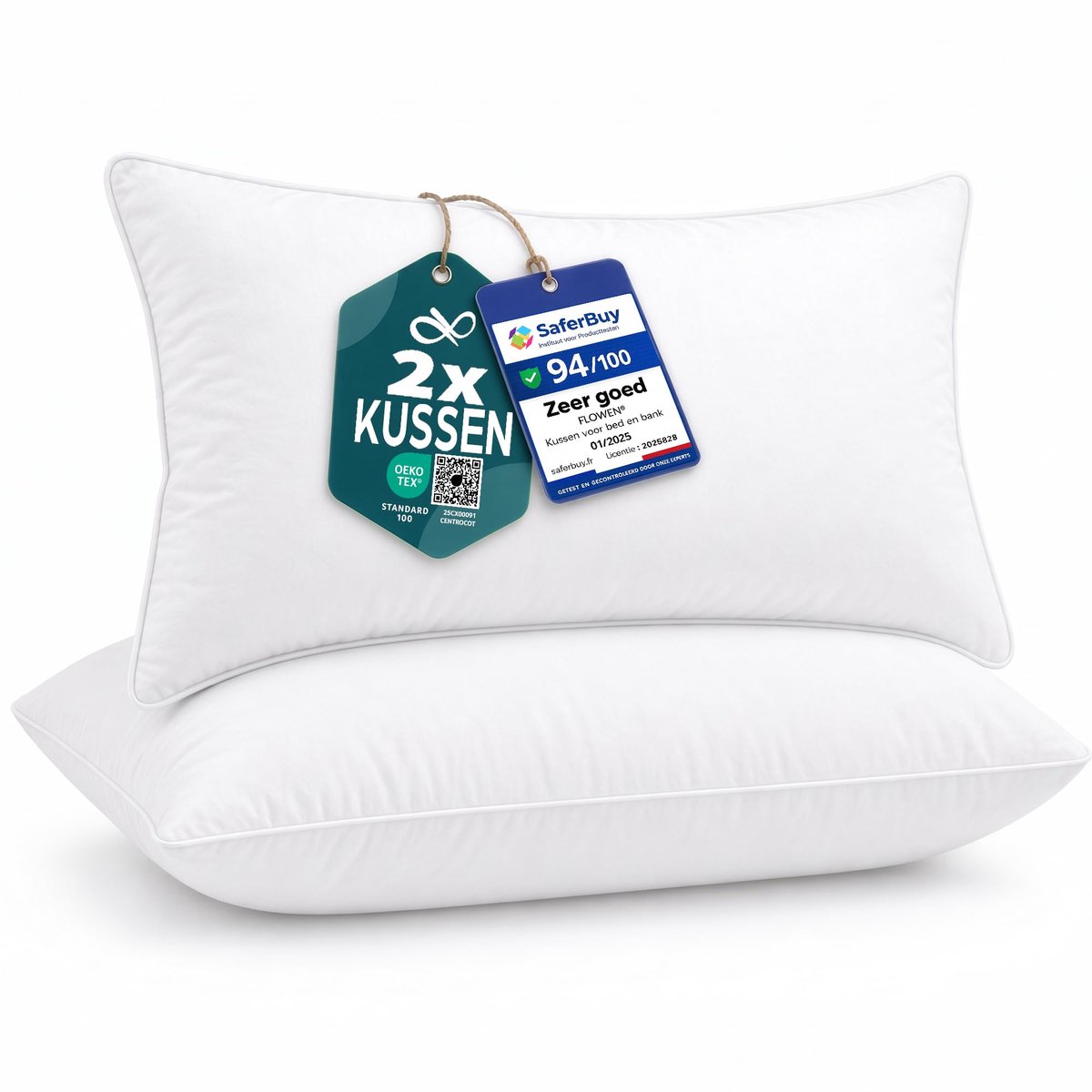SnelShoppen - Bedkussens Set van 2 - 40x60 cm - Hypoallergene Anti-mijt Kussens met Ademend Microvezel Kussensloop - Perfect voor Tweepersoons en Eenp