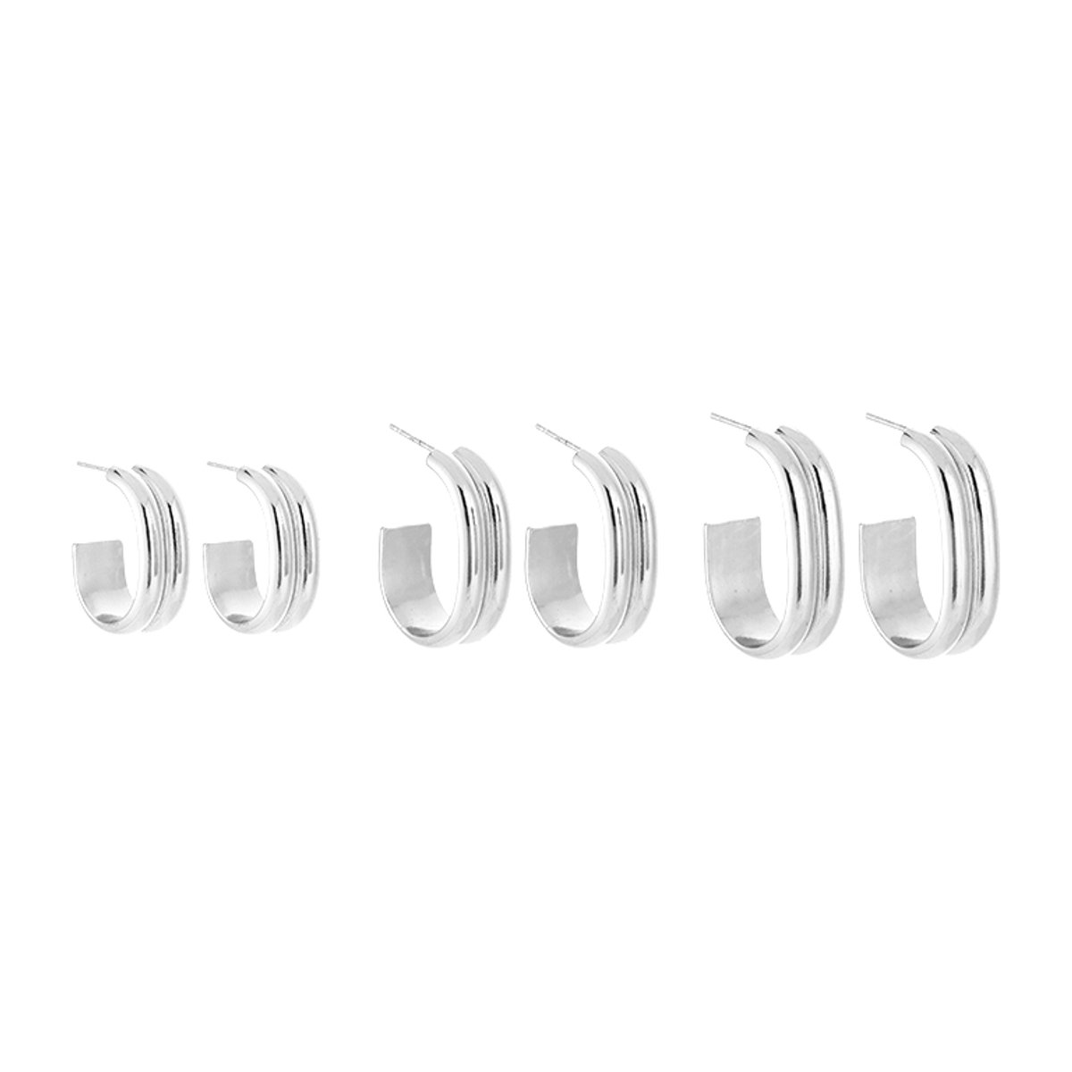 Stainless Steel Graduated Tube Statement Hoops Set – Luxe Multi-Size Oorringen Setje – RVS - Zilver