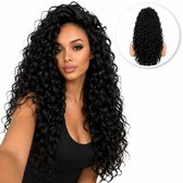 SassyGoods Luxe Zwarte Pruik Krullen - Wig - Pruiken Dames Lang Haar - Haarstuk - Krul Haar - Zwart - 65 cm