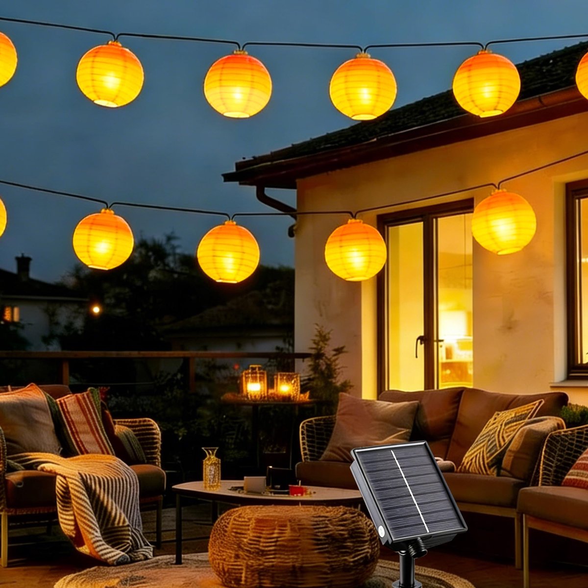 SnelShoppen - Tacobey Zonne-energie Lichtslinger met Lampionnen - 10 Fakkellantaarns, Realistisch Vlammeffect, Waterdicht, 5 Meter, Tuinverlichting vo