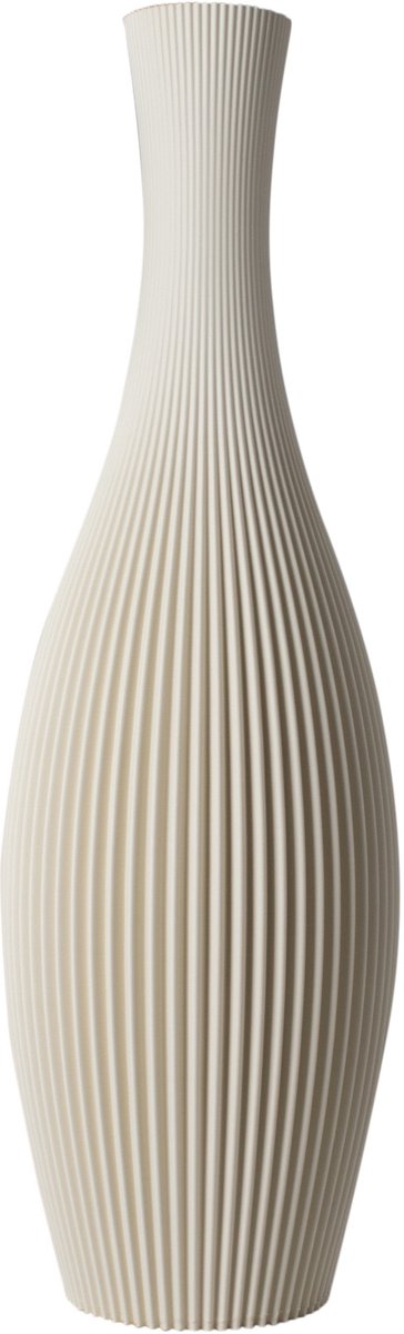 Slimprint Vaas STELLA, Creme Wit, D18,8 x H60 cm, Moderne Vaas met Gestreept Motief voor Pampas Pluimen en Decoratie Takken, Gerecycled Biokunststof