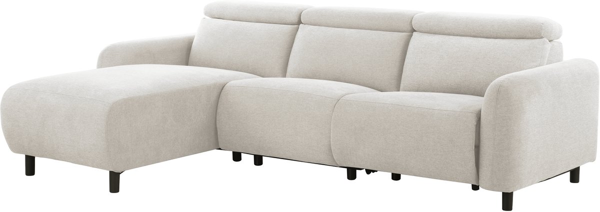 Skaane-Sofa 3-zitter met chaise gelaat elektrische functie in stofcrème