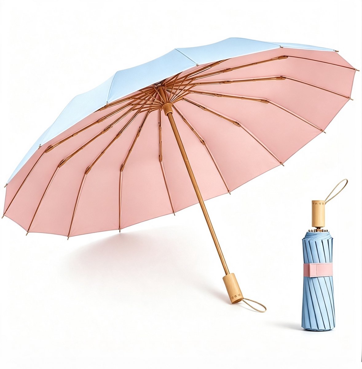 Paraplu - Paraplu opvouwbaar - Compacte zon en regenparaplu met UV-bescherming - windvast glasvezel frame - lichtgewicht pastel design voor vrouwen - ideaal voor woon-werkverkeer en cadeau