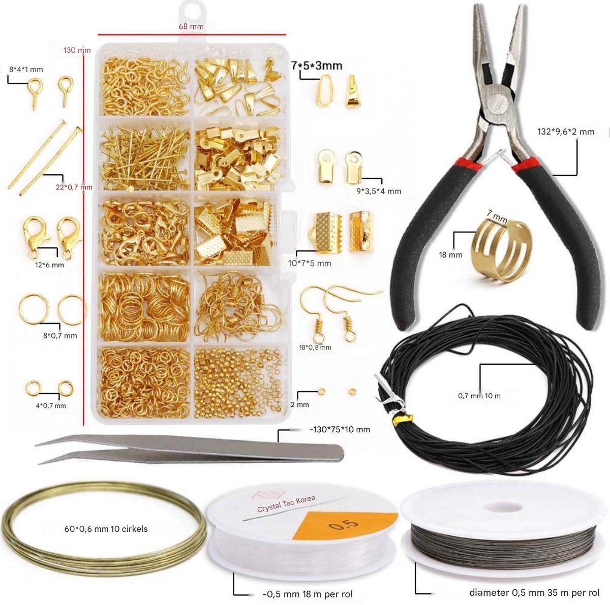 SSTRWGOOD Sieradenmaakset - Set voor het maken van kettingen - Beginnersset voor permanente sieraden - Inclusief tang, draad, open lussen, sluitingen, koord - Geschikt voor het zelf maken van sieraden - Goud