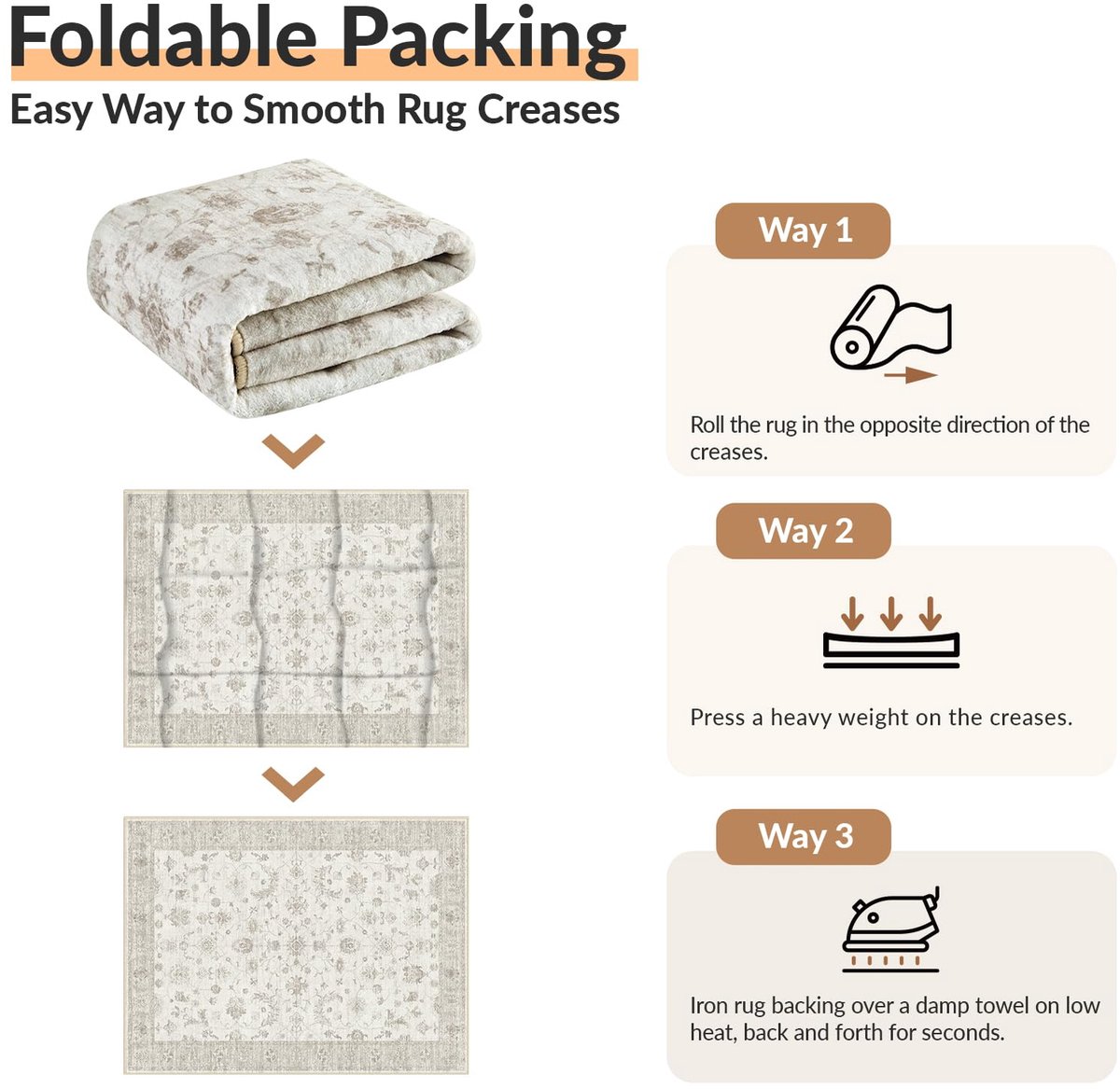 SnelShoppen - Wasbaar Antislip Laagpolig Vintage Boho Tapijt 200 x 300 cm - Beige - Ideaal voor Woonkamer, Gang, Slaapkamer, Keuken, Kantoor, Eetkamer