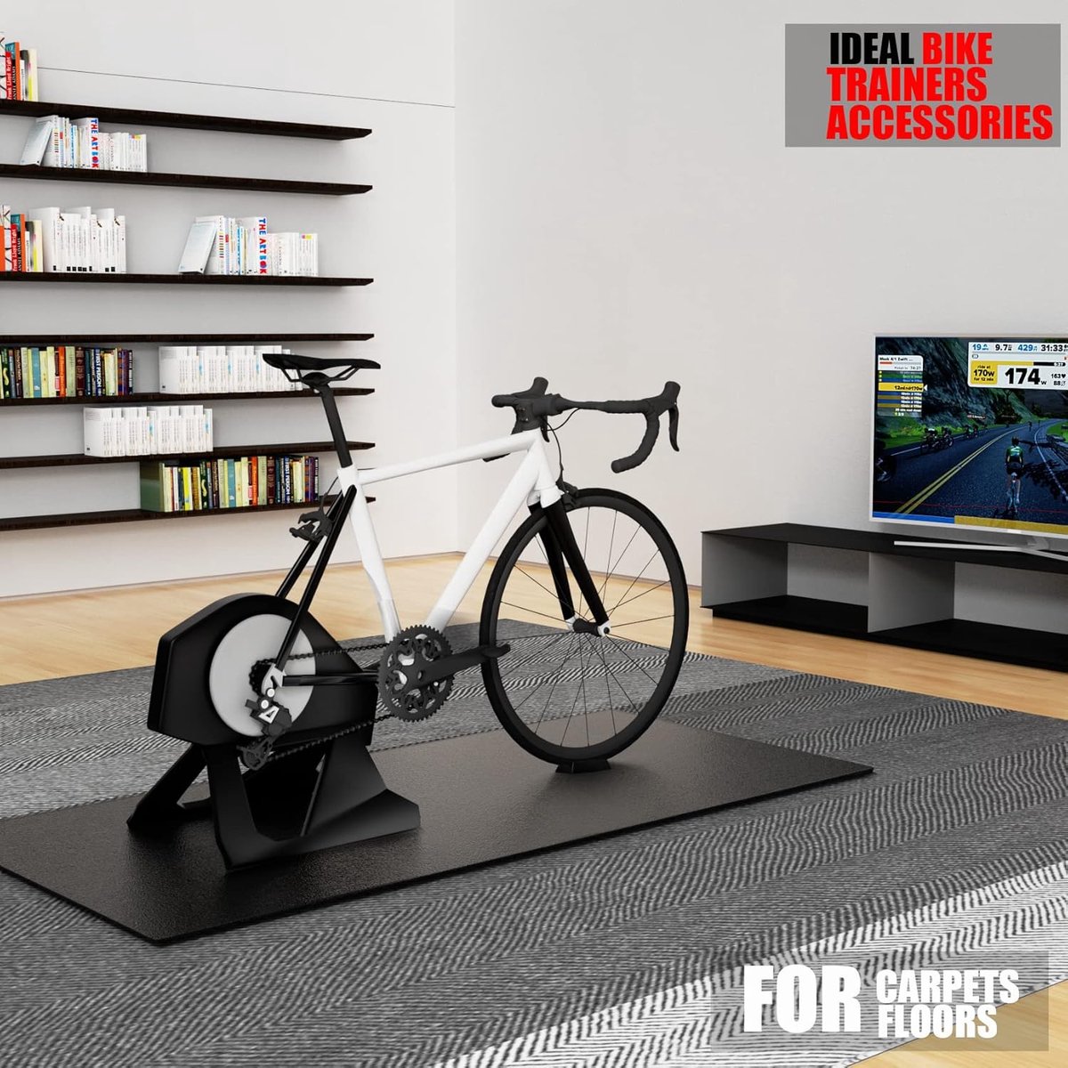 Fietsmat - Hometrainer Mat - Indoor Training - 6 mm dikte - 91 x 183 cm - Zwart