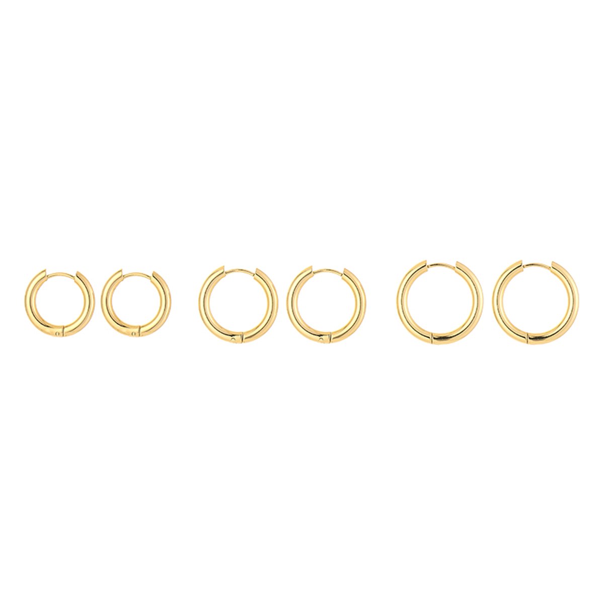 Stainless Steel Graduated Bold Chunky Hoops Set – Luxe Statement Oorringen Setje – RVS - Goud