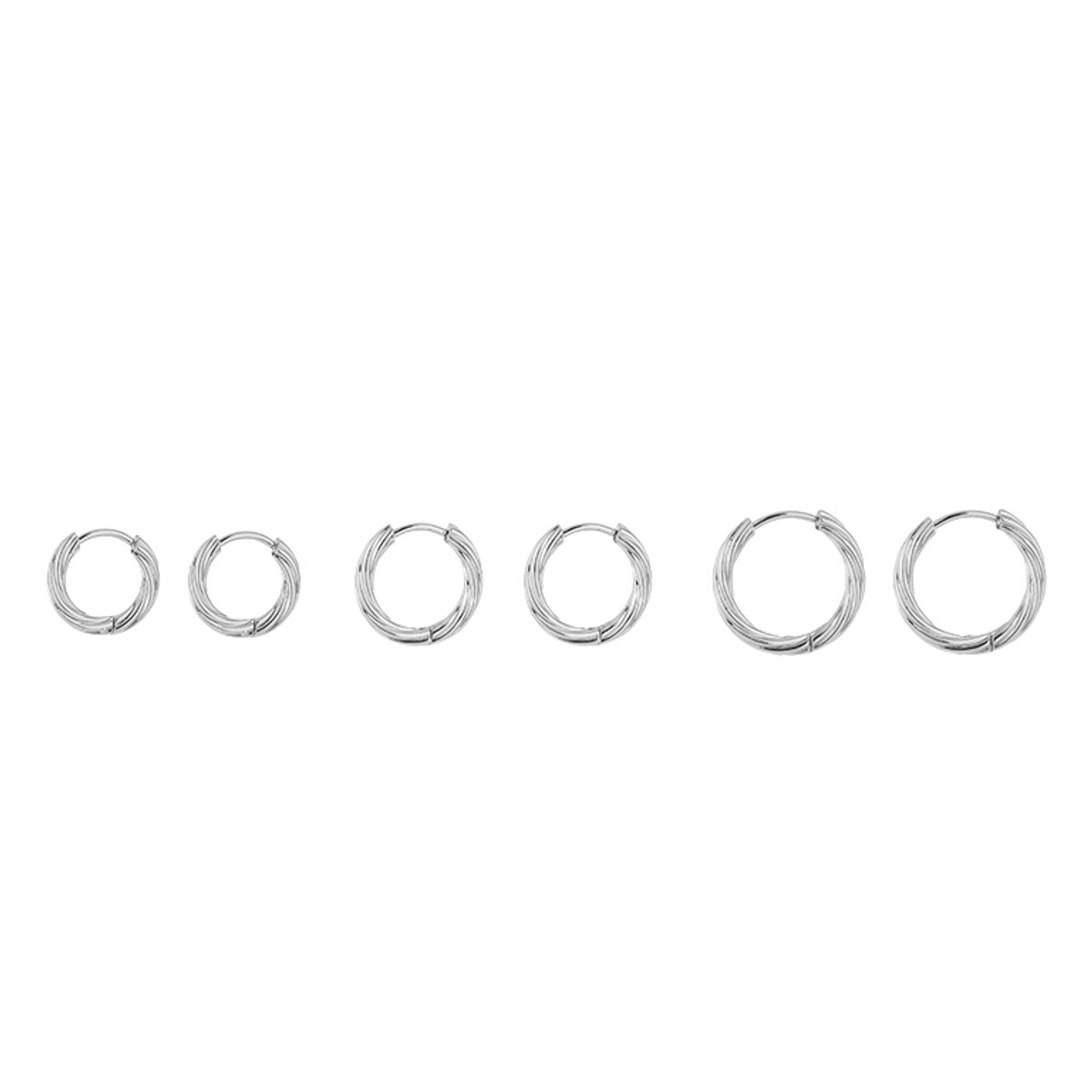 Stainless Steel Graduated Twisted Hoops Set – Luxe Multi-Size Oorringen Setje – RVS - Zilver