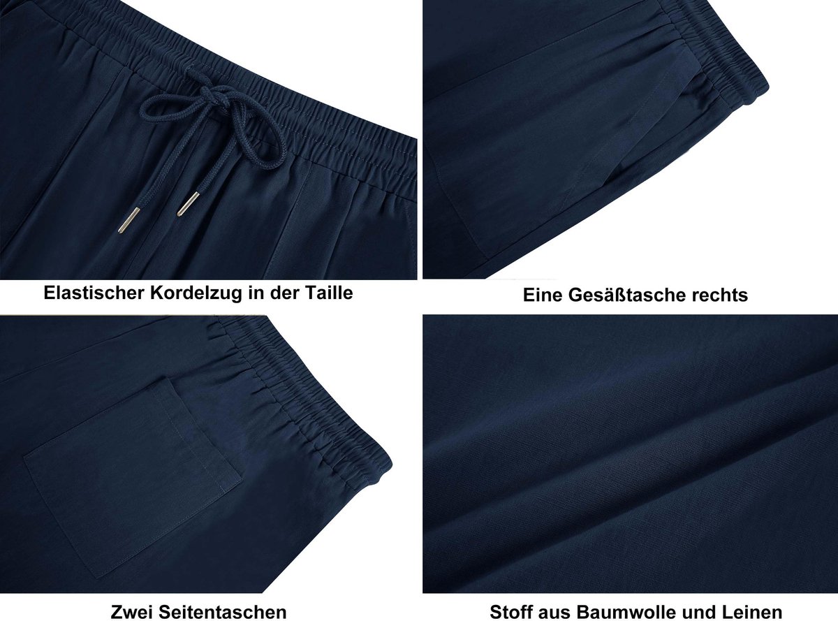 SnelShoppen - Runcati Bermuda-shorts Heren Katoen Linnen 3/4-lengte Zomerbroek Casual Joggingbroek Sport Vrijetijdbroek Donkerblauw XXL met Zakken