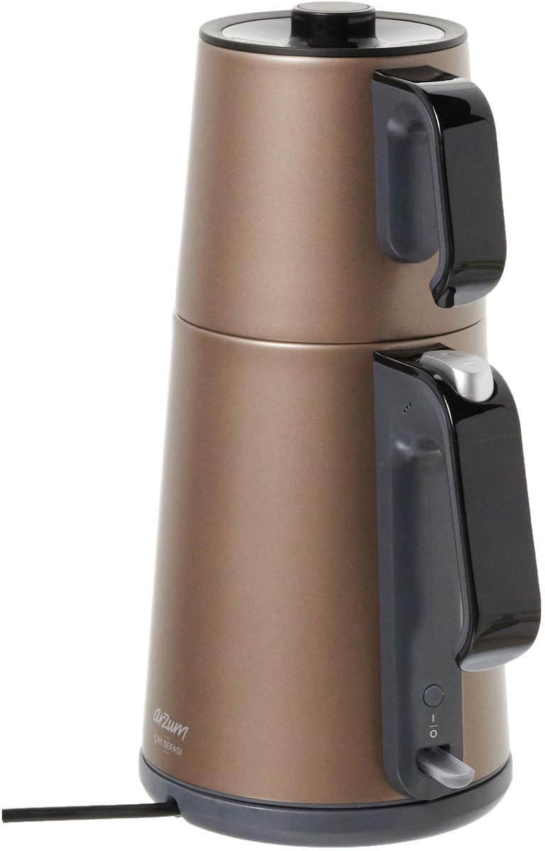SnelShoppen - Turkse Theemachine 1650W, 1,2L Theepot, 1,8L Waterkoker, Roestvrij Staal, Warmhoudfunctie, Droogkookbeveiliging, Draadloos, Bruin - Perf