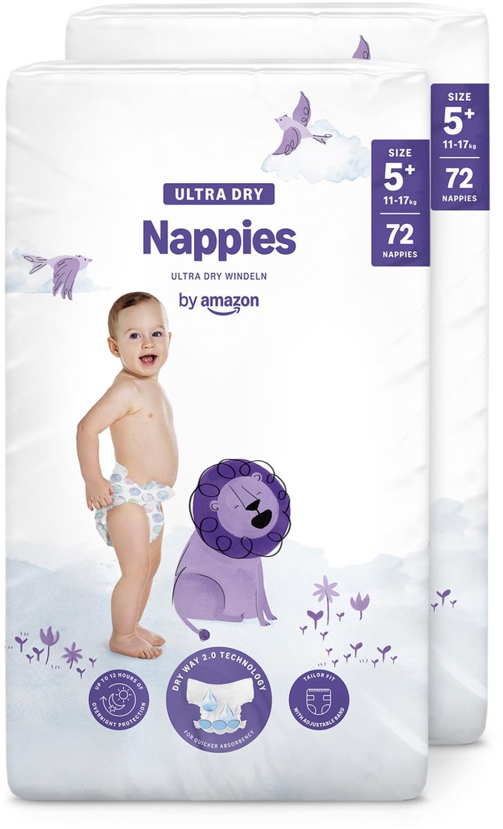 SnelShoppen - Ultradroge Luiers Maat 5+ (11kg-17kg) - 144 Luiers (2 Pakken van 72) - Perfect voor Kinderen, Dagelijks Gebruik, Blijft Droog en Comfort