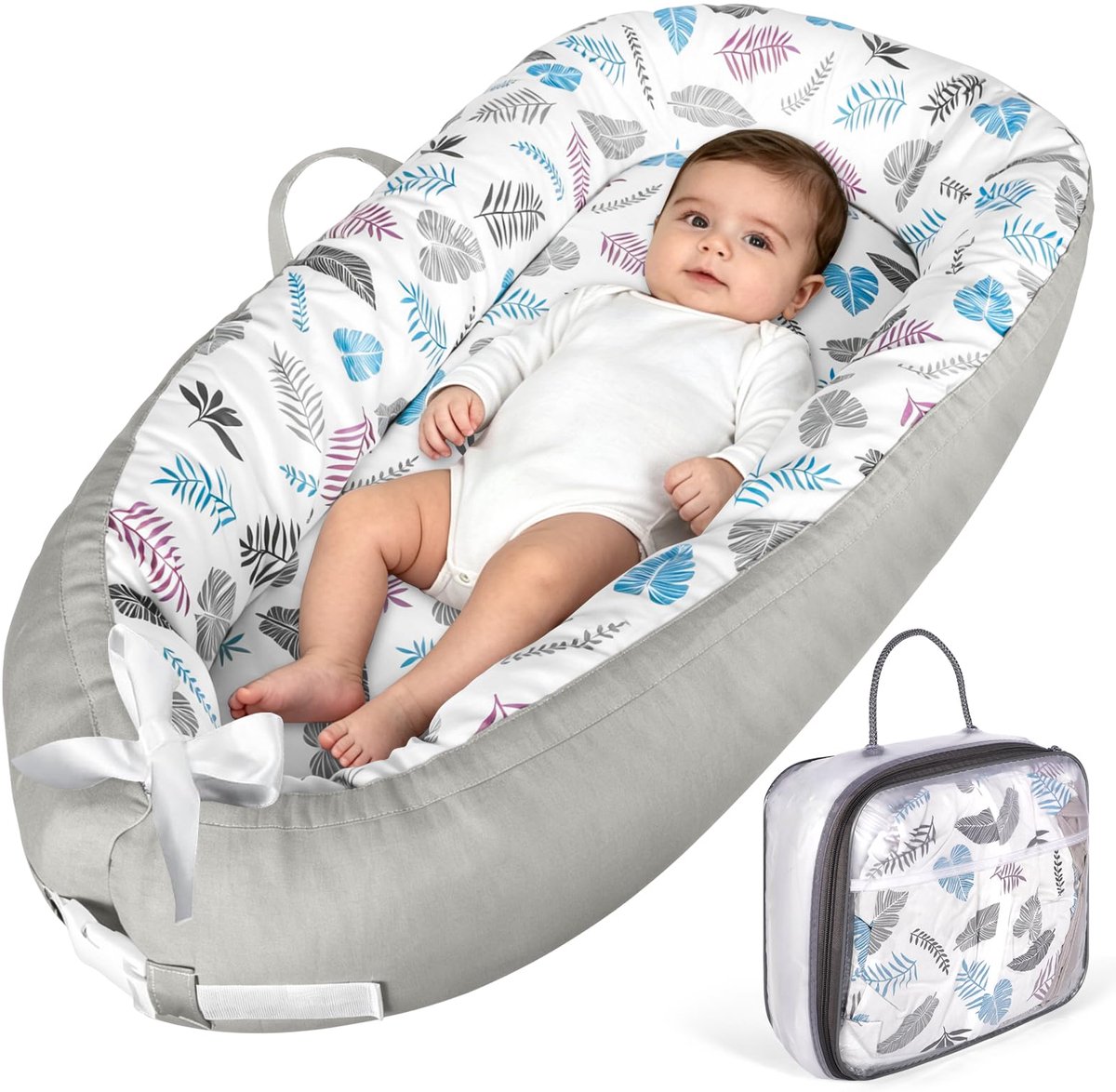 SnelShoppen - Babynestje voor pasgeborenen 90 x 50 cm, zacht en comfortabel 100% katoen, dubbelzijdig babybed, draagbaar met handgreep, ideaal voor jo