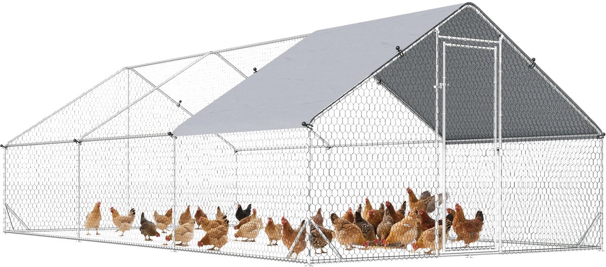 XXL Kippenren 3x6x2 m – Buitenverblijf met Schaduwdak – Zilvergrijs
