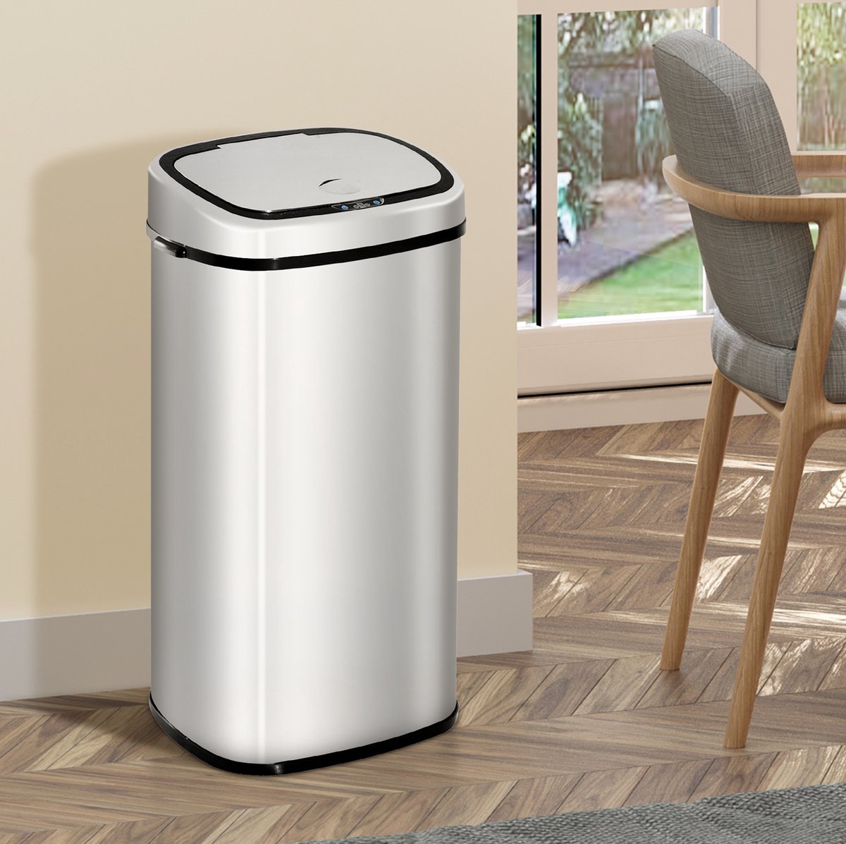 Prullenbak Sensorprullenbak 68L RVS Zilver Automatische Opening Met Bewegingssensor Voor Keuken Woonkamer En Slaapkamer Zonder Binnenemmer