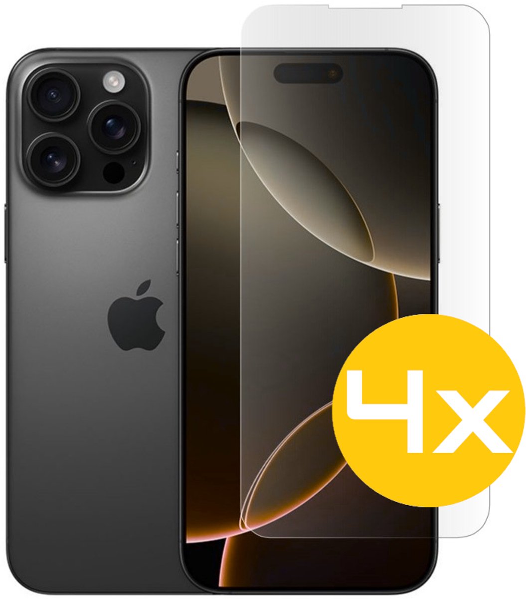 Screenprotector Geschikt Voor iPhone 16 Pro Max - Glasplaat - Tempered Glass - 4 Stuks