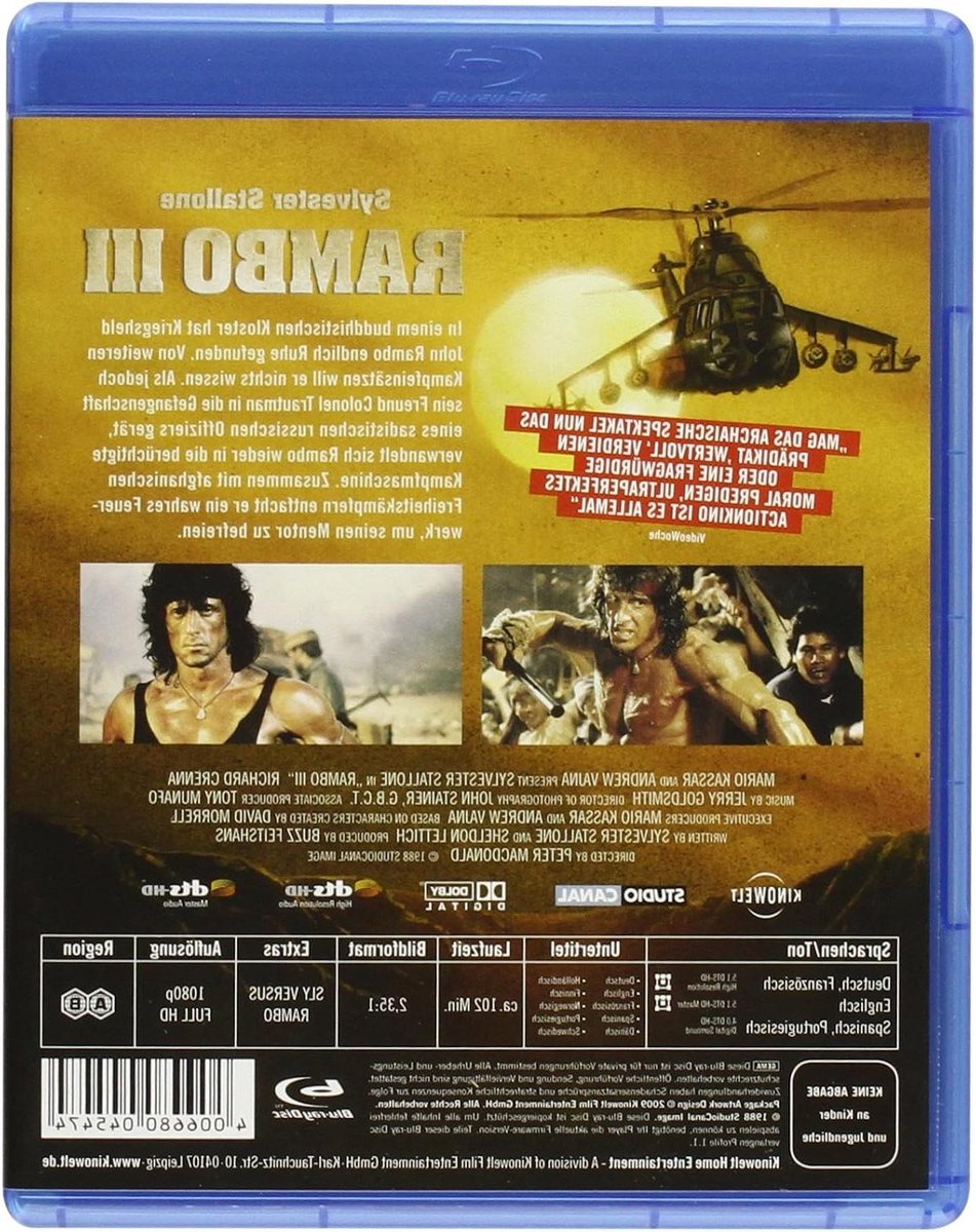 Rambo 3 Blu-ray - Actiefilm Avontuur - Film Kijken - Met Sylvester Stallone - 1 uur 42 minuten