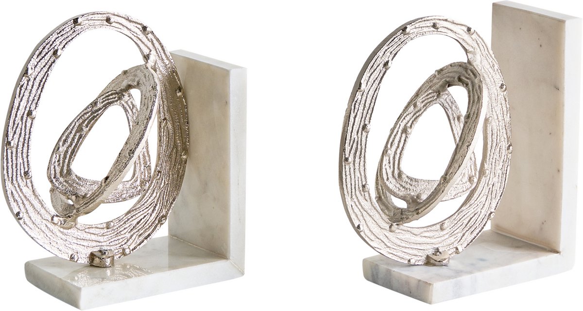 RABINA - Set van 2 boekensteunen - Wit/Zilver- Marmer