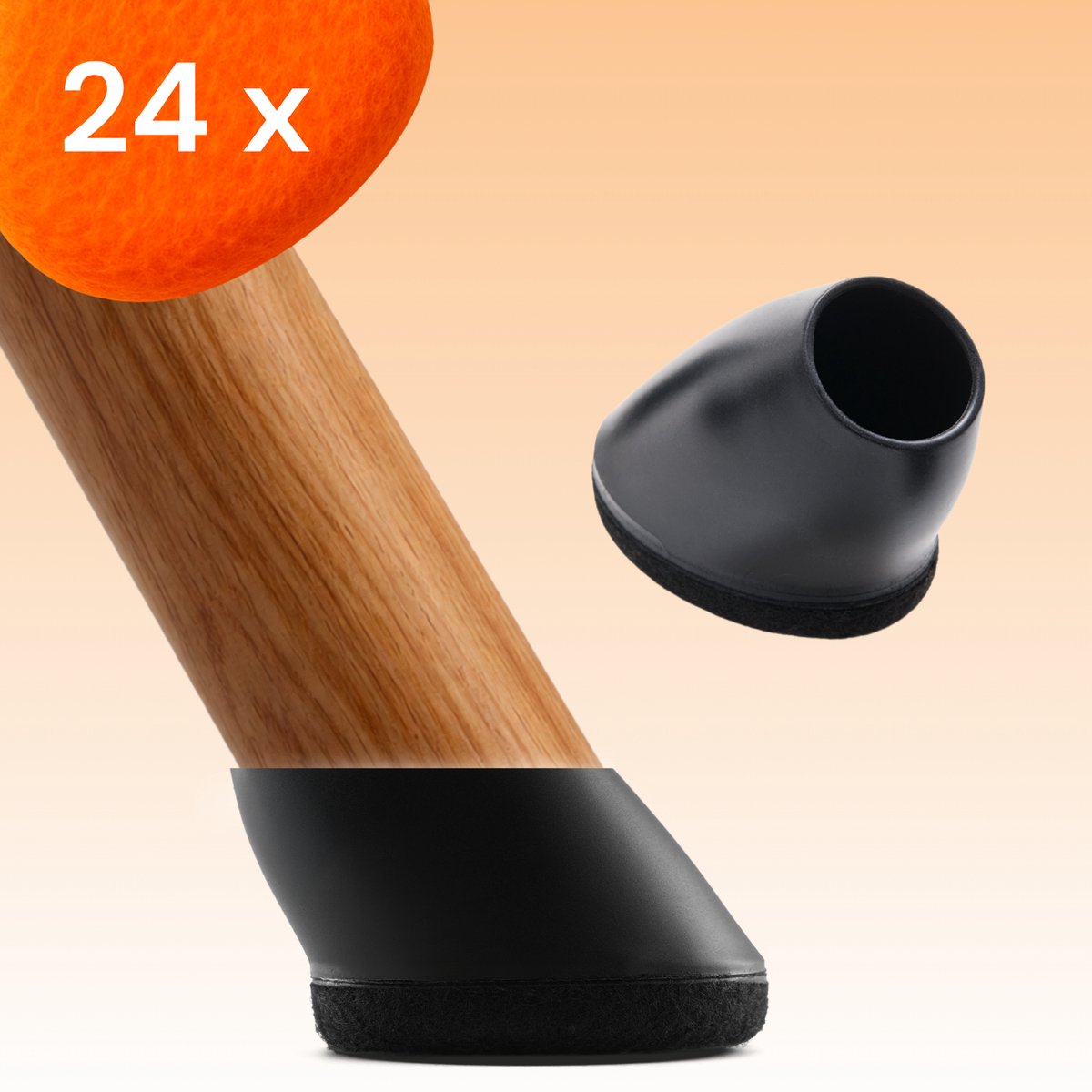 FLOOQ Premium Stoelpootdoppen Flexibel Ovaal Schuin 24 x 18mm - Anti-Kras Vilt - Stoelpoot beschermers - Vloerbescherming - 24 Stuks – Finn