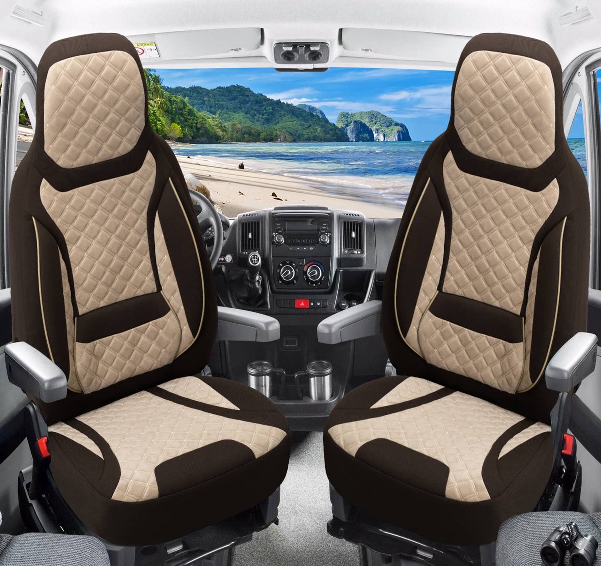 Premium Camper stoelhoezen voor Roadcar R540, R600, R601, R640 T2 in Bruin/Beige (2 losse stoelen)