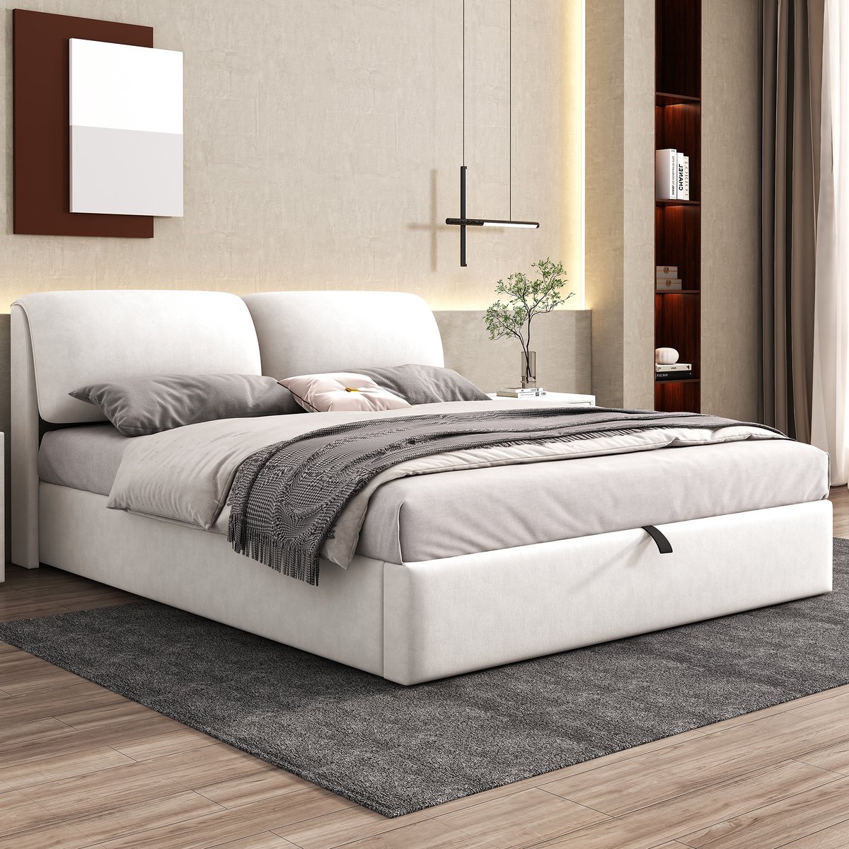 MODFU Bedframe Met Opbergruimte - Beige - 180 X 200 Cm - Stof - Tweepersoons