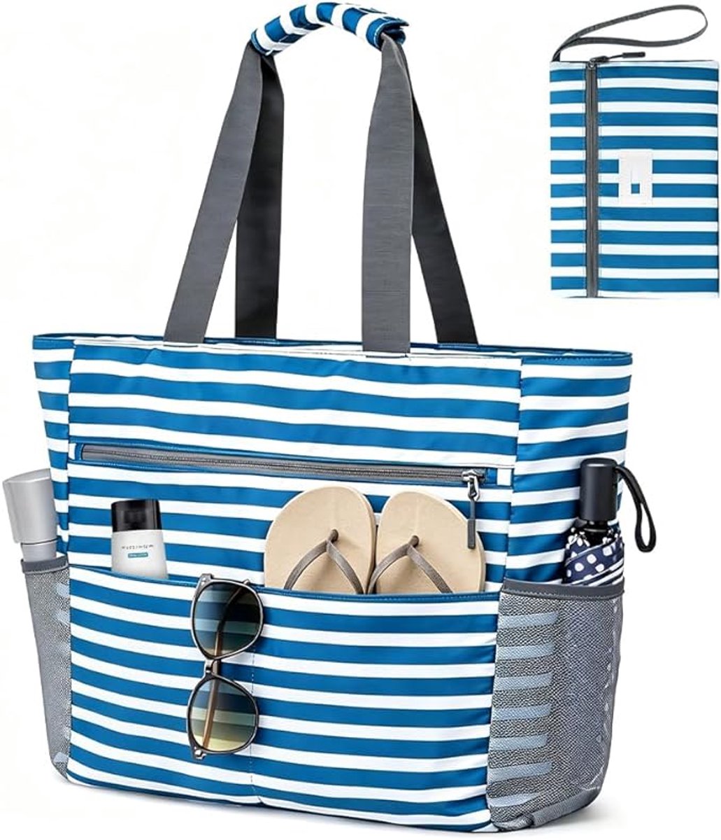 Bobypet - Grote shopper - Strandtas - Reistas - waterdichte saunatas met natvak en schoenenvak – voor strand, zwembad, picknick en reis - blauw
