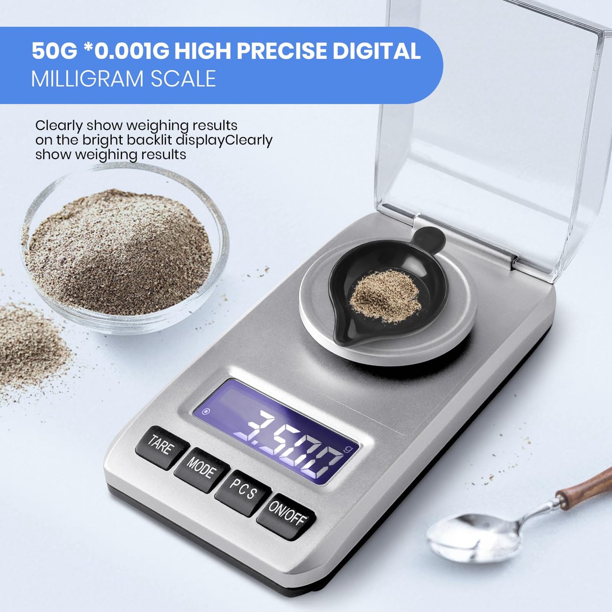 SnelShoppen - Muaket 0,001g/50G Precisieweegschaal - Digitale Milligramweegschaal met Kalibratiegewichten, Pincet, Hoge Precisie voor Poeders, Sierade