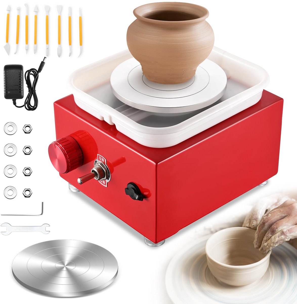 SnelShoppen - Pottenbakkersschijf Elektrisch 2000 omw/min - Instelbare Snelheid - Pottery Wheel met 10/6,5 cm Platen - Vormgereedschap voor Kinderen e