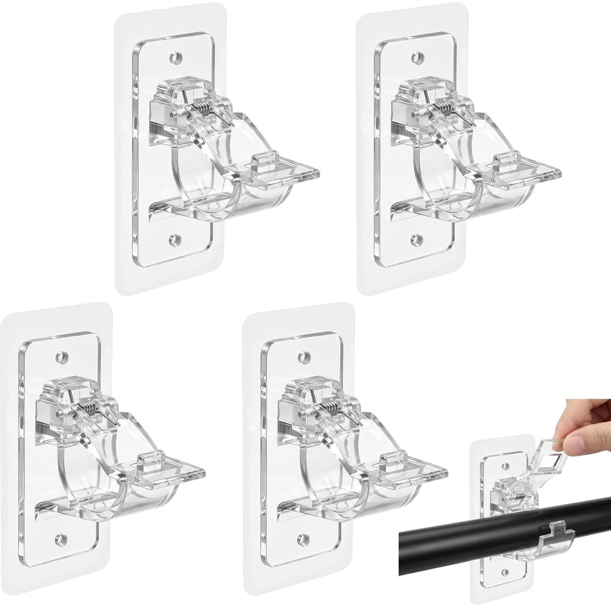 SnelShoppen - Set van 4 Verstelbare Gordijnroedehouders Zonder Boren - Transparante Zelfklevende Haken voor Woonkamer, Slaapkamer en Badkamer