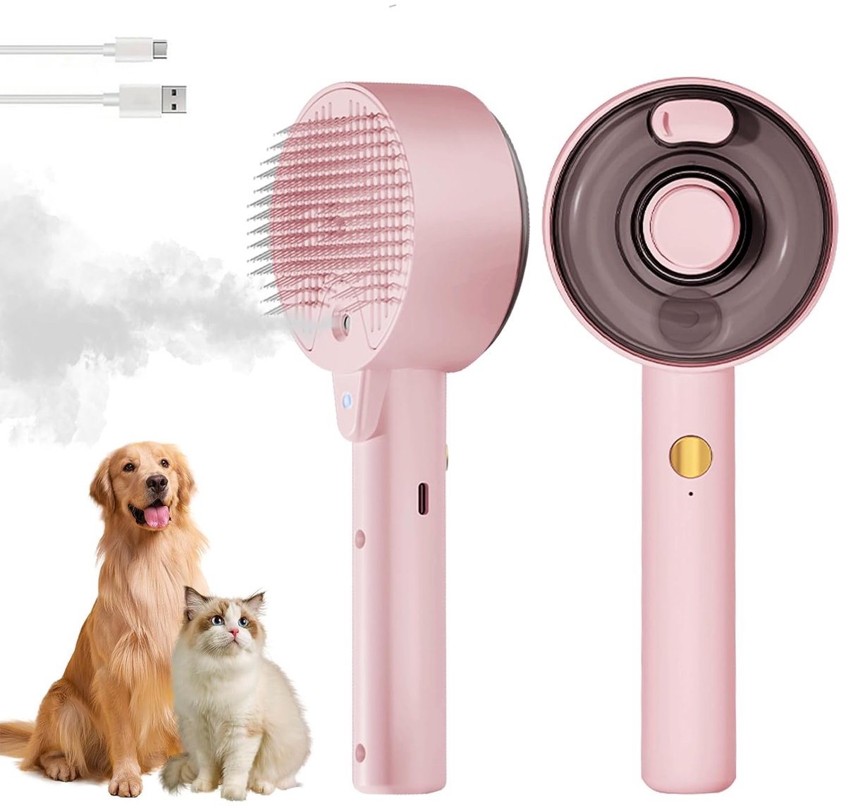 KZQ 4-in-1 stoom borstel voor katten en honden - Ontklitkam met sprayfunctie - Massage en reiniging voor lang en kort haar - Perfect voor vachtverzorging en haaruittrek - Roze