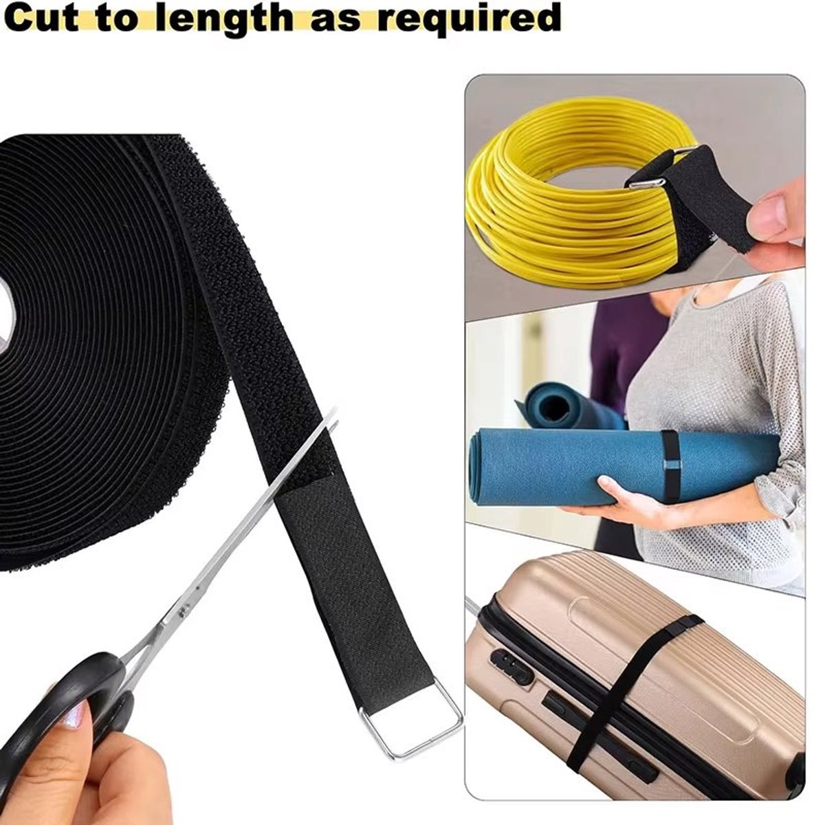 Fyfanie -Zelfmaak klittenband kabelbandjes set – 5 meter * 2cm klittenband + 25 plastic gespen-DIY kabelbinders voor kabels, fiets, uitrusting en opbergoplossingen