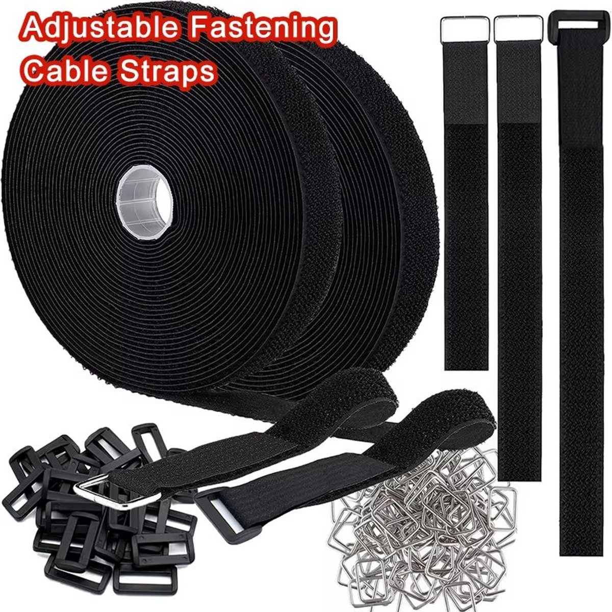 Fyfanie -Zelfmaak klittenband kabelbandjes set – 5 meter * 2cm klittenband + 25 plastic gespen-DIY kabelbinders voor kabels, fiets, uitrusting en opbergoplossingen