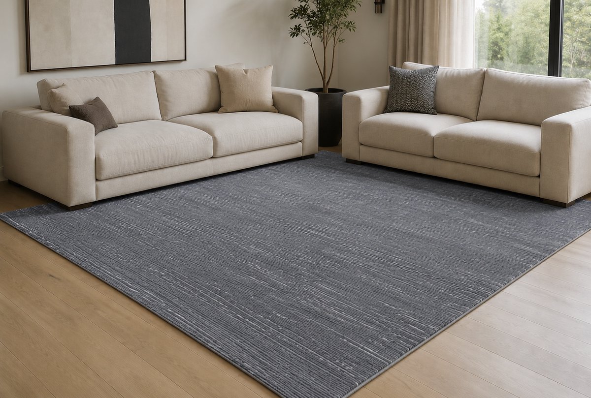 LINES Luxe Vloerkleed 160 x 230 cm Grijs/Donkergrijs – Laagpolig Tapijt met Reliëf – Modern Design – Anti Allergisch