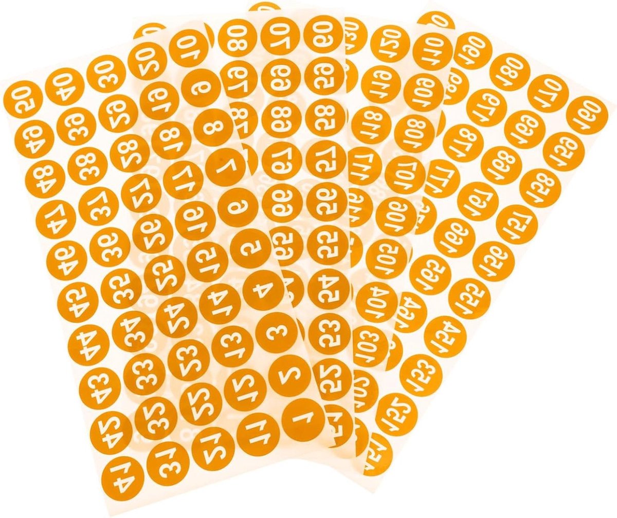 Nummer Stickers - Cirkel Labels - Items Organiseren - Zelfklevend - 25 x 25 mm - Oranje