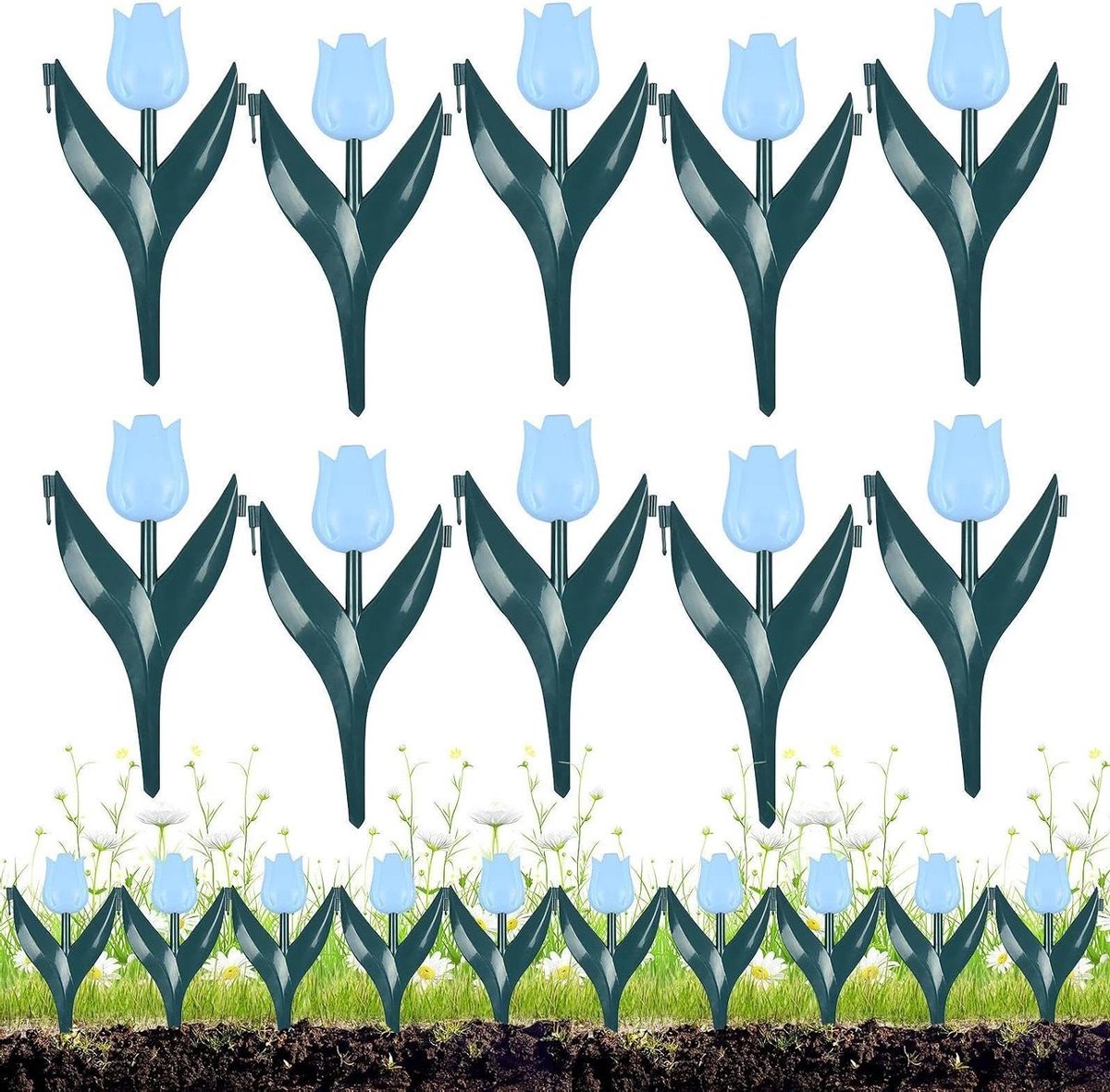 Tuinbedafscheiding - Bloemenrand Gazonafscheiding - Tuin Ontwerpen - Bloemvormige Decoratie - 10 Stuks - Blauw